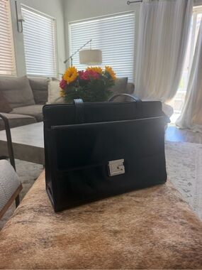 Vintage Gucci Black Box Leather Square G Horizon Tote Authentic